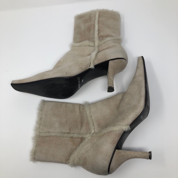 Nine West Suede Faux Fur Trim Cream Boots Size 8 - Picture 5 of 8